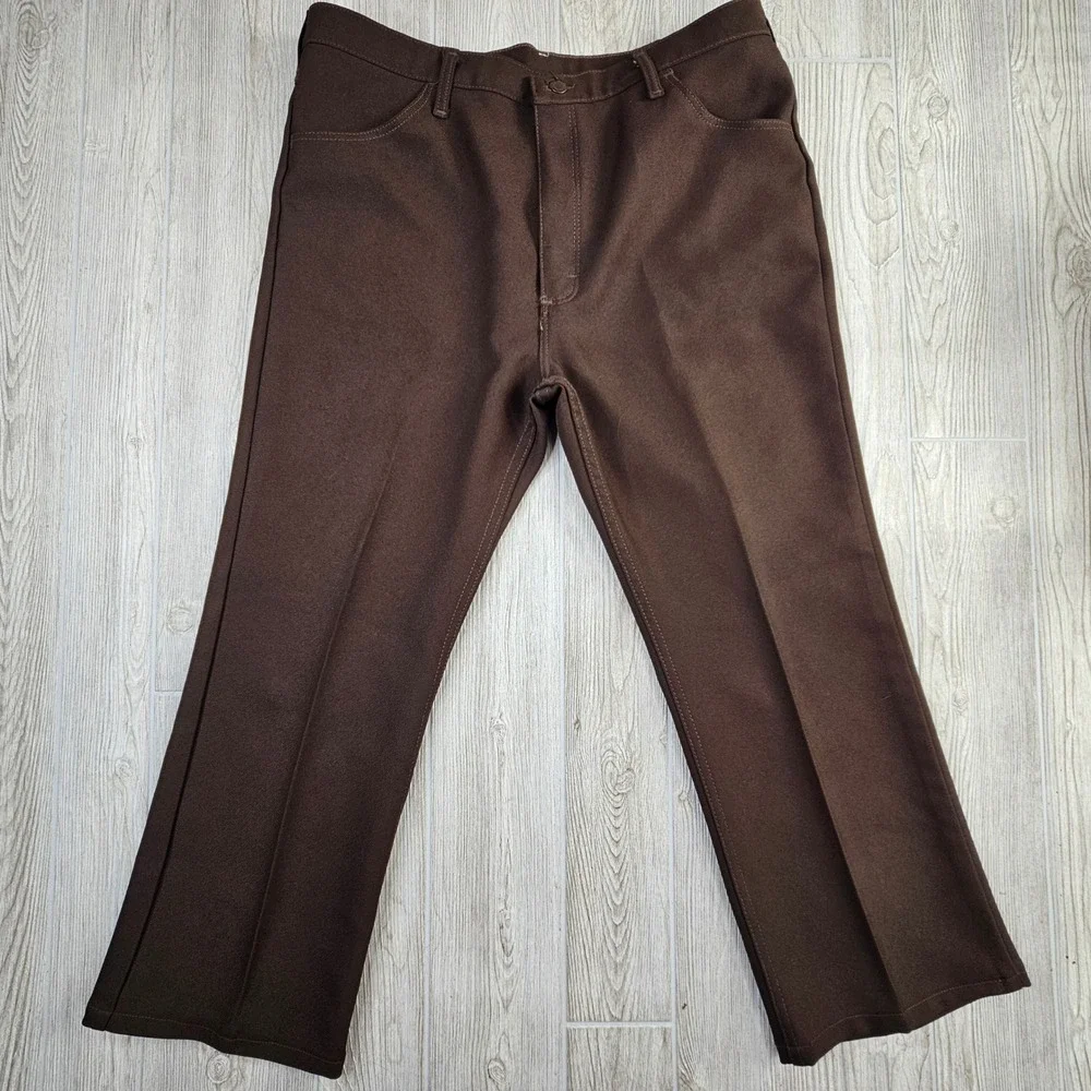 Vintage Wrangler Wrancher Brown Polyester Dress Jeans 40x29 Made in USA 82BN